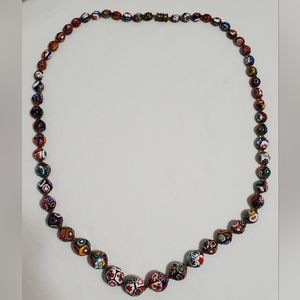 Vintage Italian Venetian Murano Moretti Millefiori Glass Graduate Bead Necklace